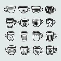 Set of hand drawn cups of tea and coffee vector