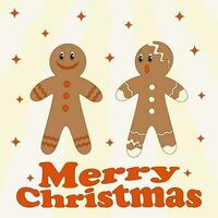 Two gingerbread men in cartoon style. Vector Christmas illustration.