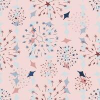 Seamless pattern hand drawn colorful cute texture of star shapes and fireworks on pink background vector