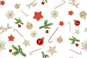 Seamless pattern with Christmas decorations on a white background photo