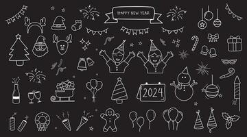 big set merry christmas and happy new year on white outline vector