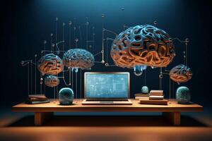 AI Generated Human machine brain background illustration ai concept intelligence digital science mind technology computer business abstract artificial network futuristic information photo