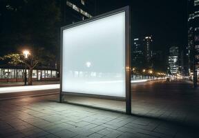 ai generado tablero negocio monitor diseño bandera comercial ligero calle cartelera blanco urbano al aire libre anuncio antecedentes ciudad blanco vacío anunciar póster la carretera noche foto