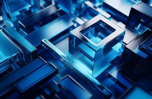 AI Generated Blue digital light abstract technology background business square modern glow geometric future perspective tech structure science concept data construction futuristic design photo