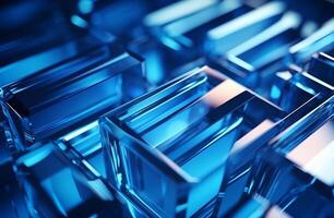 AI Generated Cube pattern light technology transparent black closeup blue science shape bright shine reflection design art glass crystal abstract background texture shiny photo