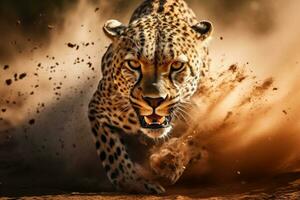 AI Generated Hunter nature leopard africa outdoors big yellow mammal wildlife carnivore animal portrait face fur wild safari dangerous predator cat photo