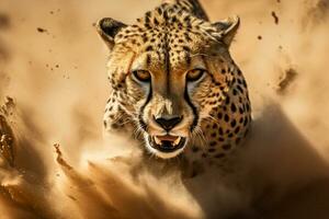 AI Generated Nature africa fur animal predator carnivore cat wild face safari cheetah leopard portrait big feline outdoors african hunter wildlife mammal photo