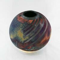 Raku ceramic pottery vase rainbow aurora textured pattern home decor piece from RAAQUU by Adil Ghani from Malaysia photo