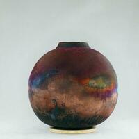 Raku ceramic pottery vase rainbow aurora textured pattern home decor piece from RAAQUU by Adil Ghani from Malaysia photo