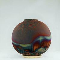 Raku ceramic pottery vase rainbow aurora textured pattern home decor piece from RAAQUU by Adil Ghani from Malaysia photo