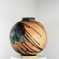 Raku ceramic pottery vase rainbow aurora textured pattern home decor piece from RAAQUU by Adil Ghani from Malaysia photo