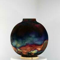 Raku ceramic pottery vase rainbow aurora textured pattern home decor piece from RAAQUU by Adil Ghani from Malaysia photo