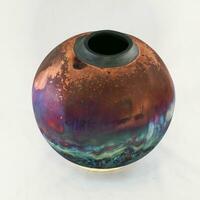 Raku ceramic pottery vase rainbow aurora textured pattern home decor piece from RAAQUU by Adil Ghani from Malaysia photo