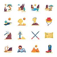 Captivating Flat Icons of Desert and Cowboy Elements vector