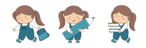 Set of schoolgirls characters vector