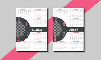 Modern and unique free vector 2024 wall calendar design template.