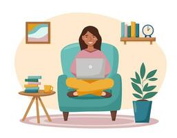 Girl in the chair with laptop vector