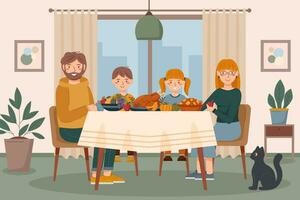 Family is having dinner at the table vector