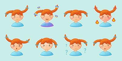 Set of girl stickers with emotions vector