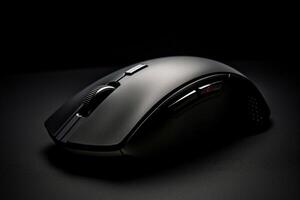 AI Generated Electronic optical wireless scroll buttons black gaming digital object accessory pc click internet equipment mouse device design modern white technology business computer background photo