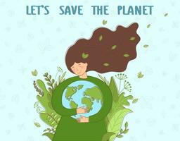 Ecology concept. Woman with planet vector