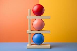AI Generated Leadership background object pastel abstract shape balance ball cylinder blue red render sphere business success creativity design toy geometry bright cube concepts photo