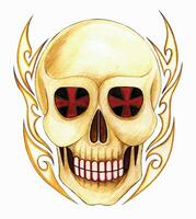 Fancy skull tattoo hand painting on paper make graphic vector. vector