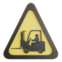 Danger forklift sign clipart flat design icon isolated on transparent background, 3D render road sign and traffic sign concept png