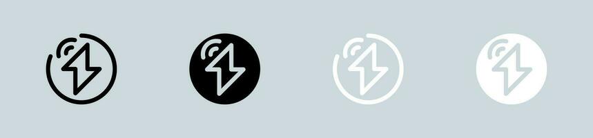 Thunder icon set in black and white. Lightning signs vector illustration.