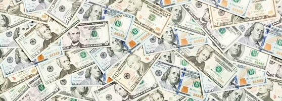 Top view of various dollar cash background. Different banknotes concept. Wealth and rich concept photo