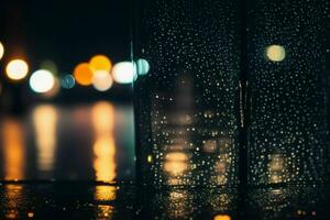 raindrops and streetlights at night. background. AI Generative Pro Photo