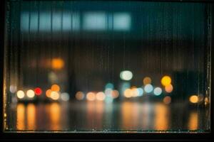 raindrops and streetlights at night. background. AI Generative Pro Photo