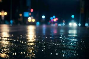 raindrops and streetlights at night. background. AI Generative Pro Photo