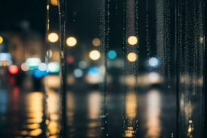 raindrops and streetlights at night. background. AI Generative Pro Photo