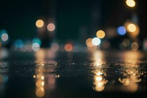 raindrops and streetlights at night. background. AI Generative Pro Photo