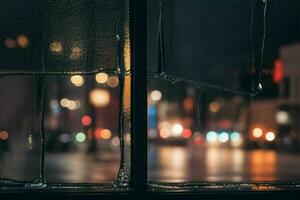 raindrops and streetlights at night. background. AI Generative Pro Photo