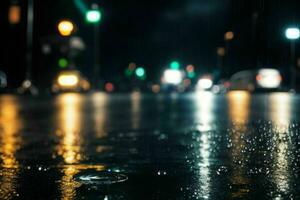 raindrops and streetlights at night. background. AI Generative Pro Photo