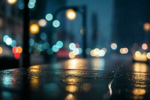 raindrops and streetlights at night. background. AI Generative Pro Photo