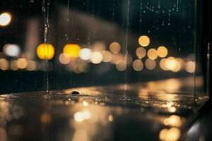 raindrops and streetlights at night. background. AI Generative Pro Photo