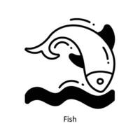 Fish doodle Icon Design illustration. Food and Drinks Symbol on White background EPS 10 File vector