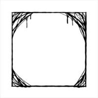 Halloween frame. Cobwebs and slimy threads border. Square Cartoon illustration isolated on white. Scary creepy silhouette. Dark spiderweb, hand drawn gossamer vector