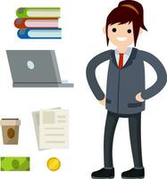 Successful businessman in strong pose. Happy man in suit and tie. Hands at the waist. Cartoon flat illustration. Office worker vector