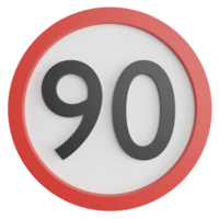 90 maximum speed limit sign clipart flat design icon isolated on transparent background, 3D render road sign and traffic sign concept png