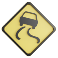Slippery road sign clipart flat design icon isolated on transparent background, 3D render road sign and traffic sign concept png