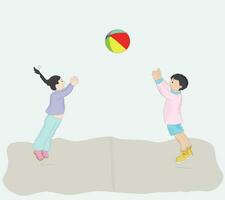 Boy and girls playing with ball vector