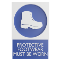 Protective footwear must be worn sign clipart flat design icon isolated on transparent background, 3D render road sign and traffic sign concept png