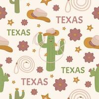Cute Texas seamless pattern in boho style, color vector background