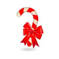 Christmas candy, stick with ribbon. Candy cane with red and white stripes. Candy heart design. Greeting card. White background. Vector illustration