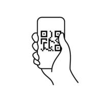 simple icon of hand carrying smart phone is scanning qr code vector