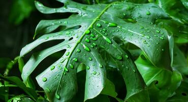 water drops on green leaves dew on leaves The brightness of plants after the rain photo